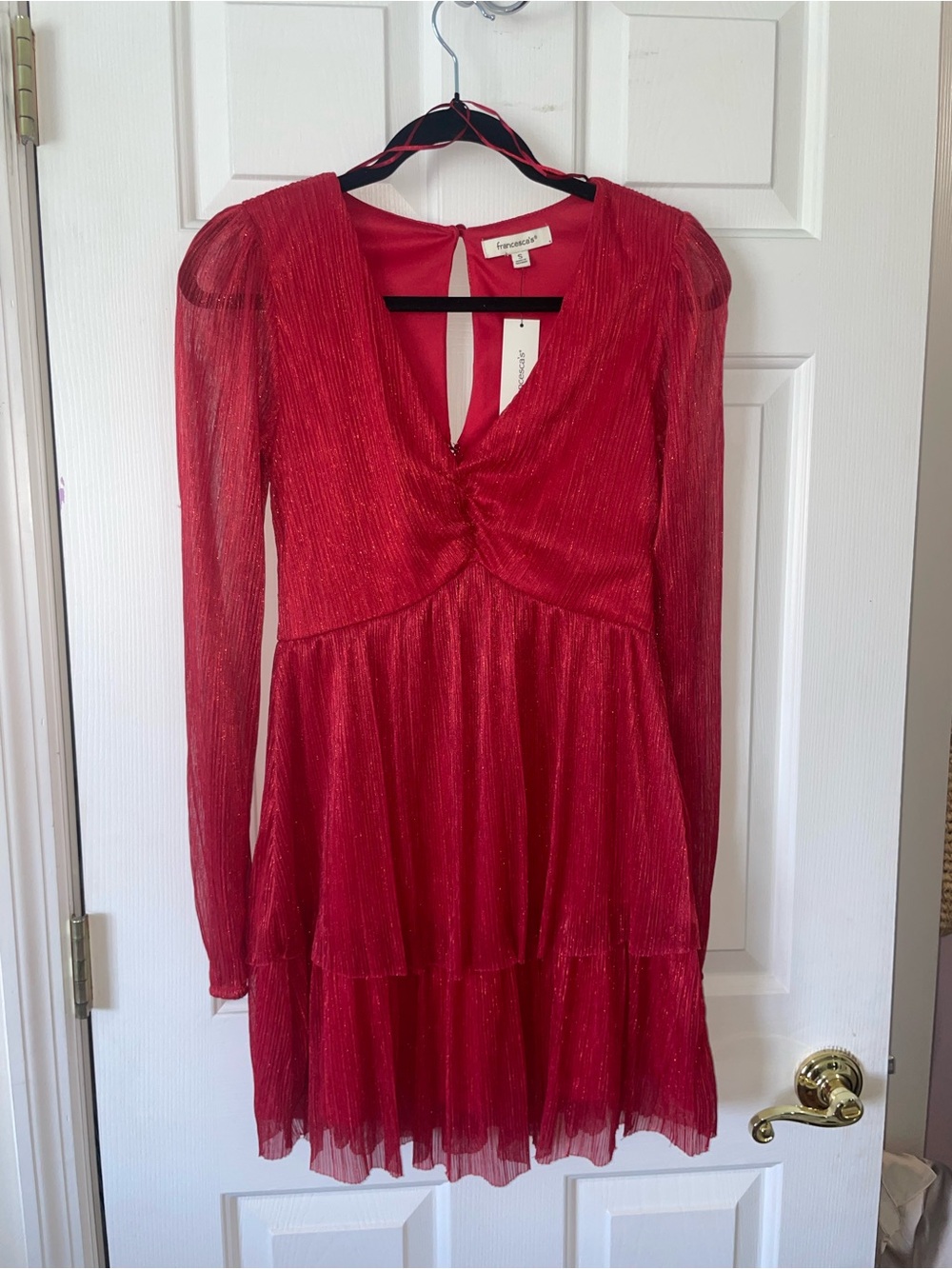 Francesca's Collections Red Long-Sleeve Tiered Mini Dress